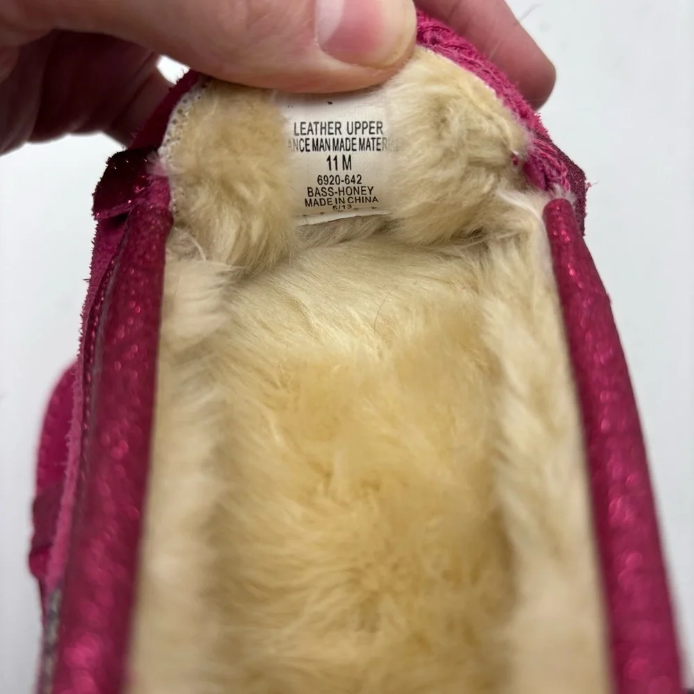 G.H Bass & Co. Pink Bass Fur-Lined Kids Slipper Moccasins Size 11